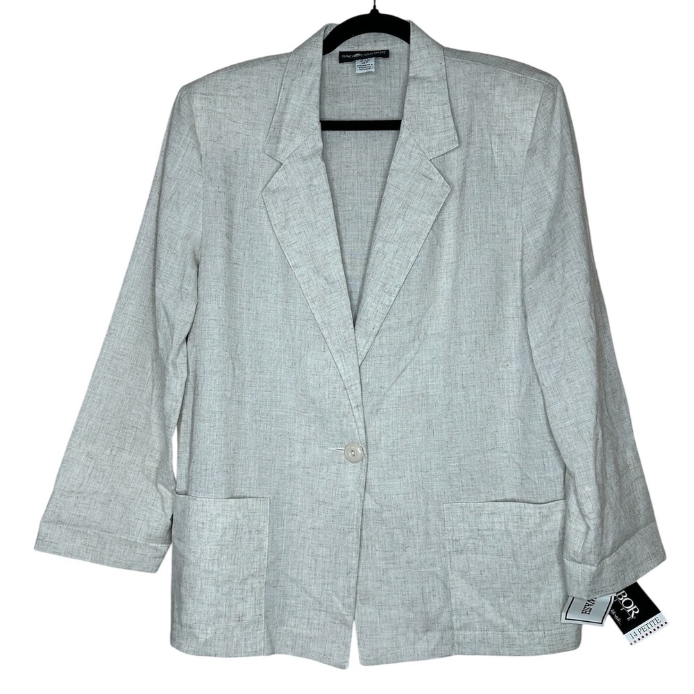 Sag Harbor NWT VTG Linen Blend Beige‎ 1 Button Shawl Collar Blazer Women's 14P
